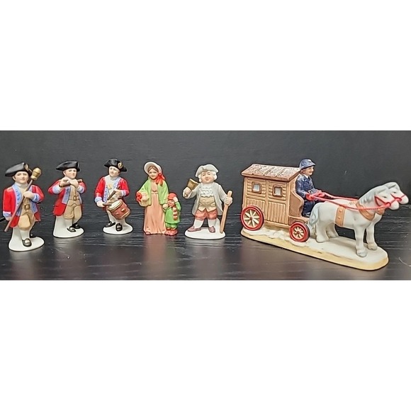 Vintage 90's Lefton Colonial Village Christmas Carriage Holidays Figurines 3 - Picture 1 of 10